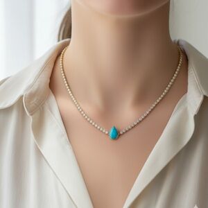 Gold and Turquoise Teardrop Necklace. Comes in different stones.